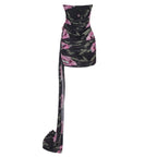 Strapless Floral Ruched Mini Dress H6313