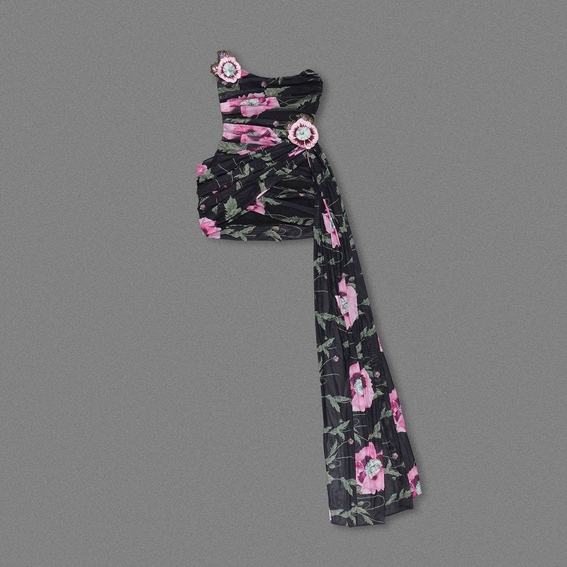 Strapless Floral Ruched Mini Dress H6313