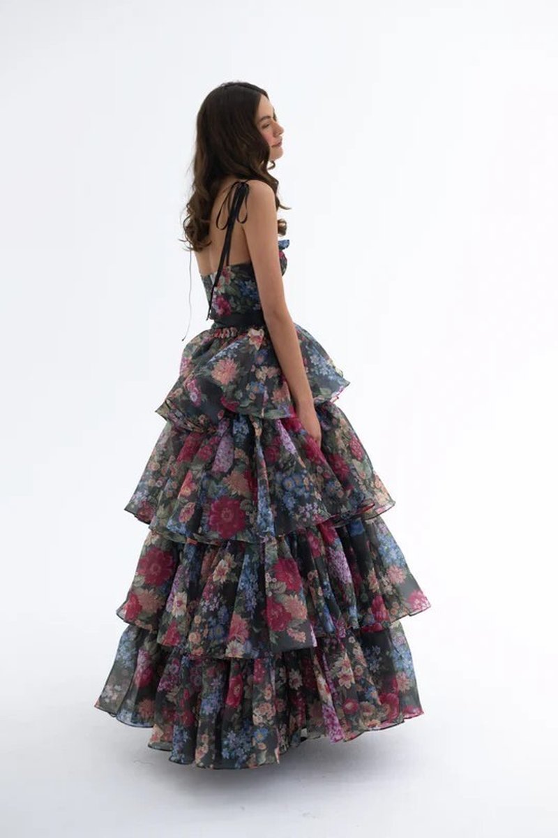 Strapless Floral Tiered Maxi Dress H6895