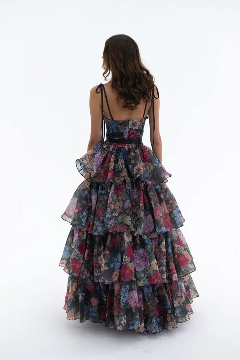 Strapless Floral Tiered Maxi Dress H6895