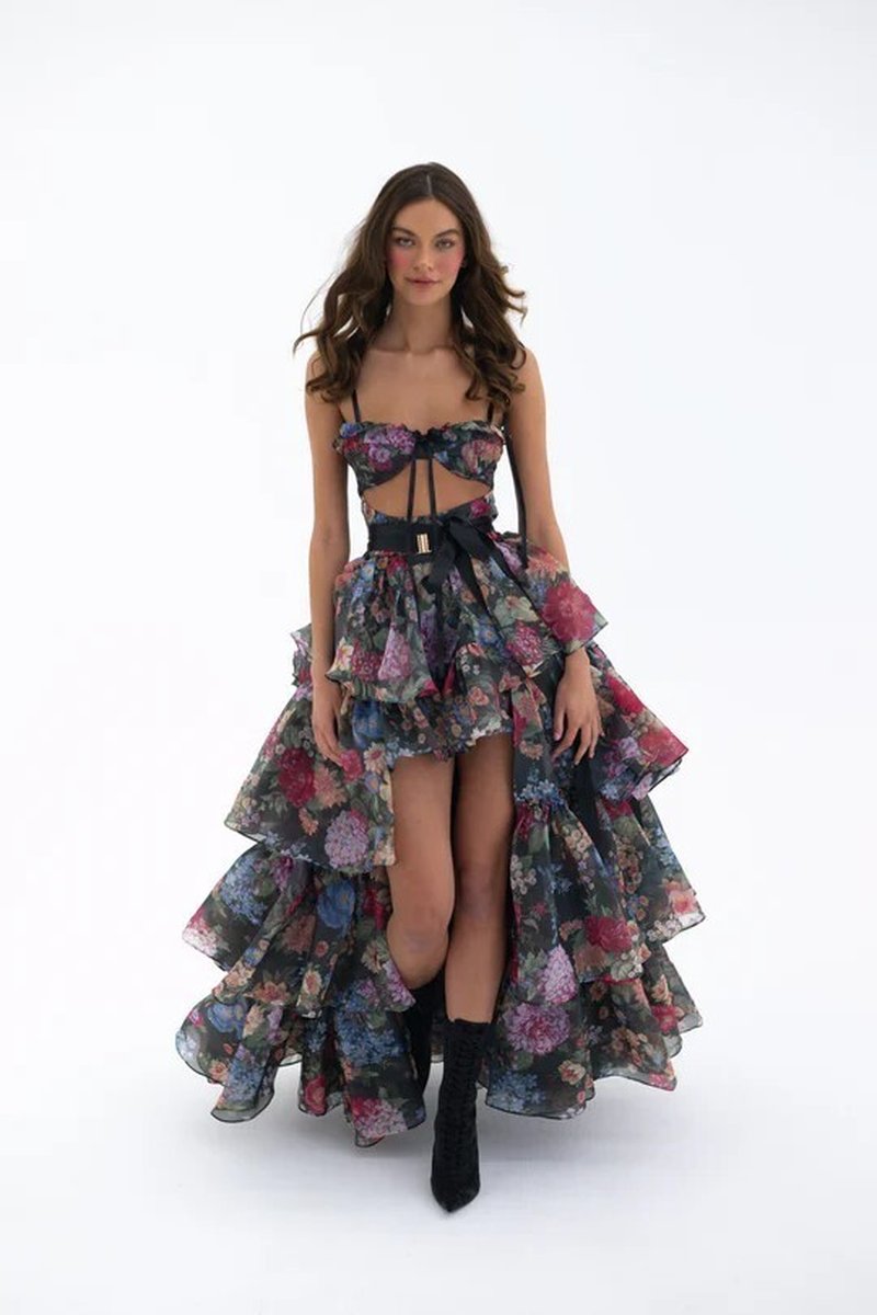 Strapless Floral Tiered Maxi Dress H6895