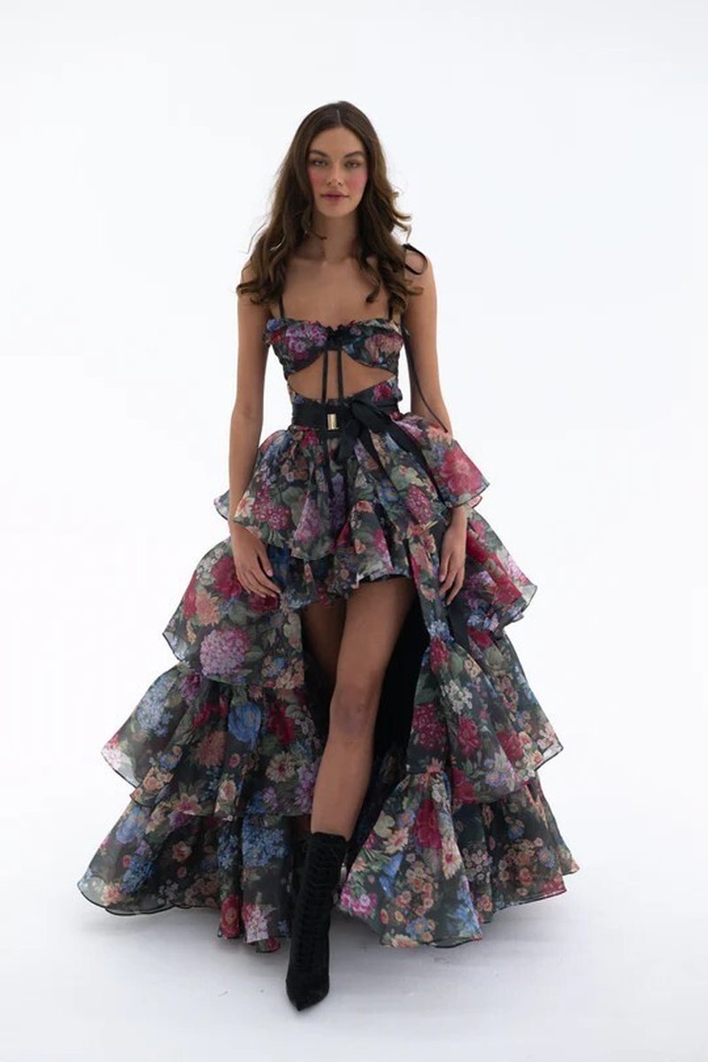 Strapless Floral Tiered Maxi Dress H6895