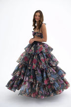 Strapless Floral Tiered Maxi Dress H6895