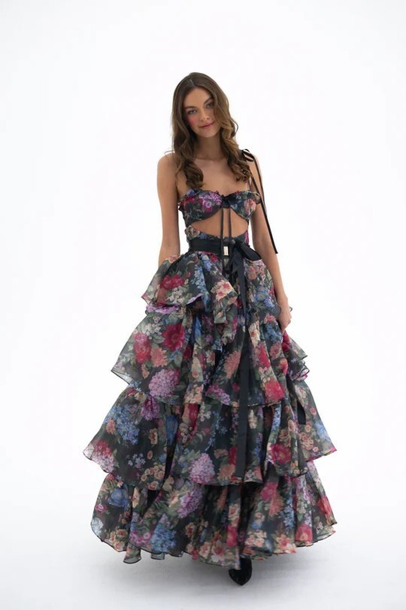 Strapless Floral Tiered Maxi Dress H6895