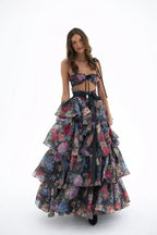 Strapless Floral Tiered Maxi Dress H6895