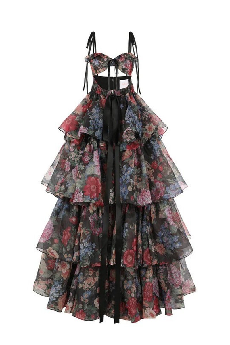 Strapless Floral Tiered Maxi Dress H6895
