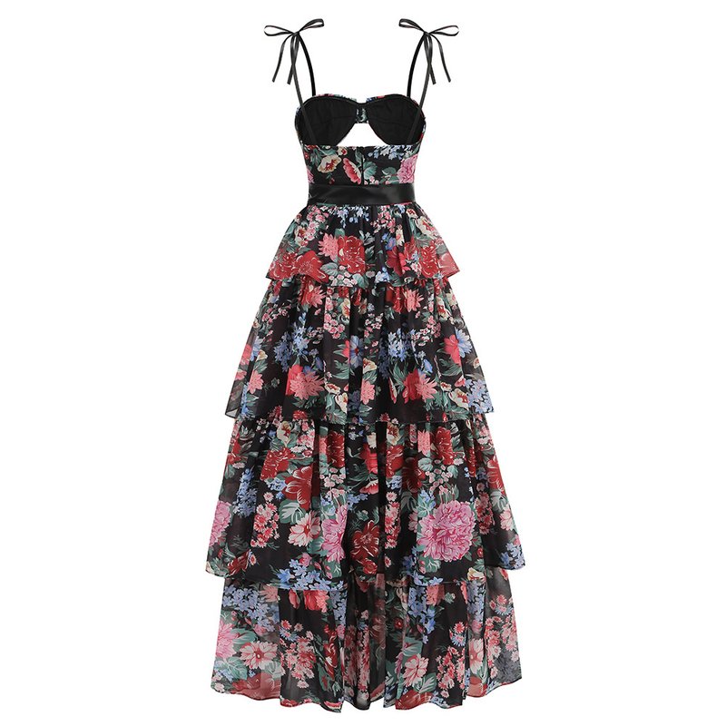 Strapless Floral Tiered Maxi Dress H6895