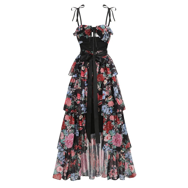 Strapless Floral Tiered Maxi Dress H6895