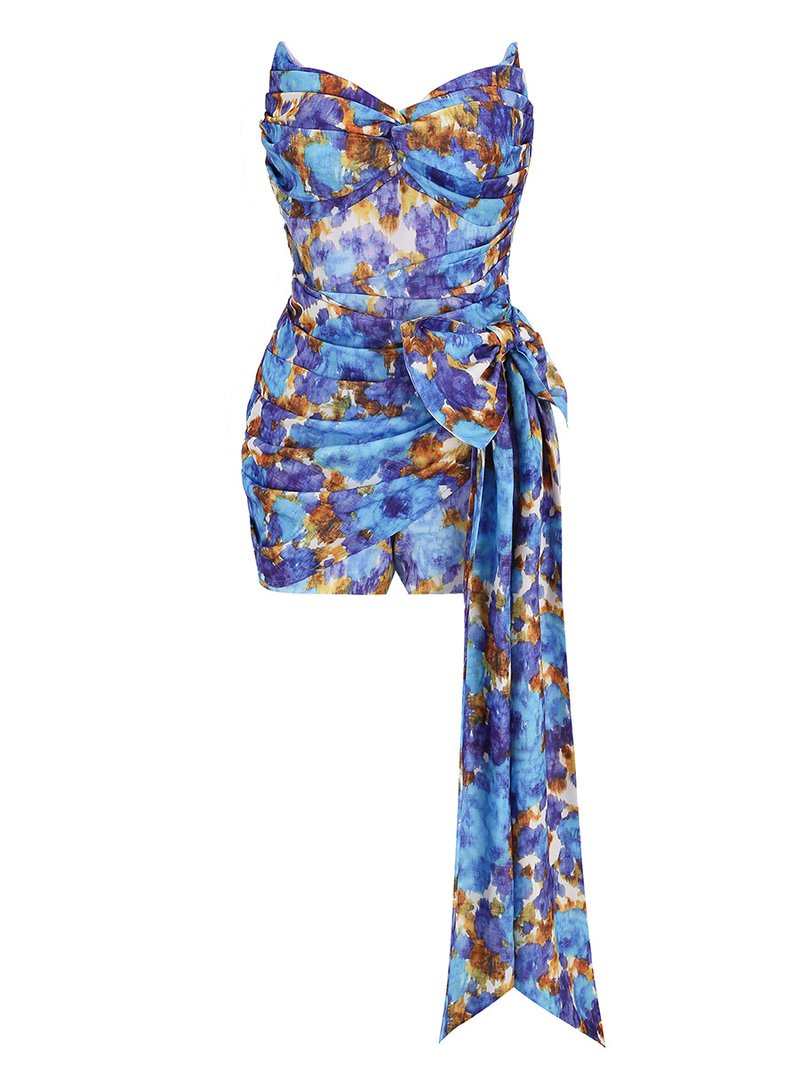 Strapless Floral Wrap Mini Dress H6332