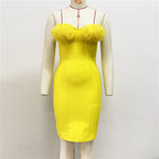 Strapless Floral Yellow Bandage Dress H6225