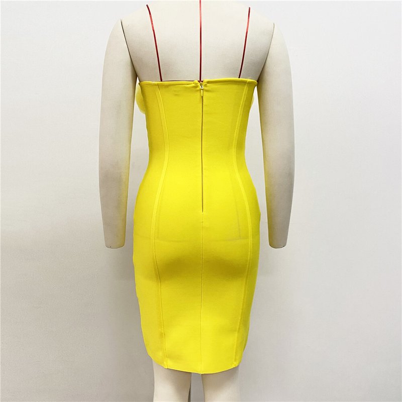 Strapless Floral Yellow Bandage Dress H6225