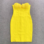 Strapless Floral Yellow Bandage Dress H6225