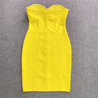 Strapless Floral Yellow Bandage Dress H6225