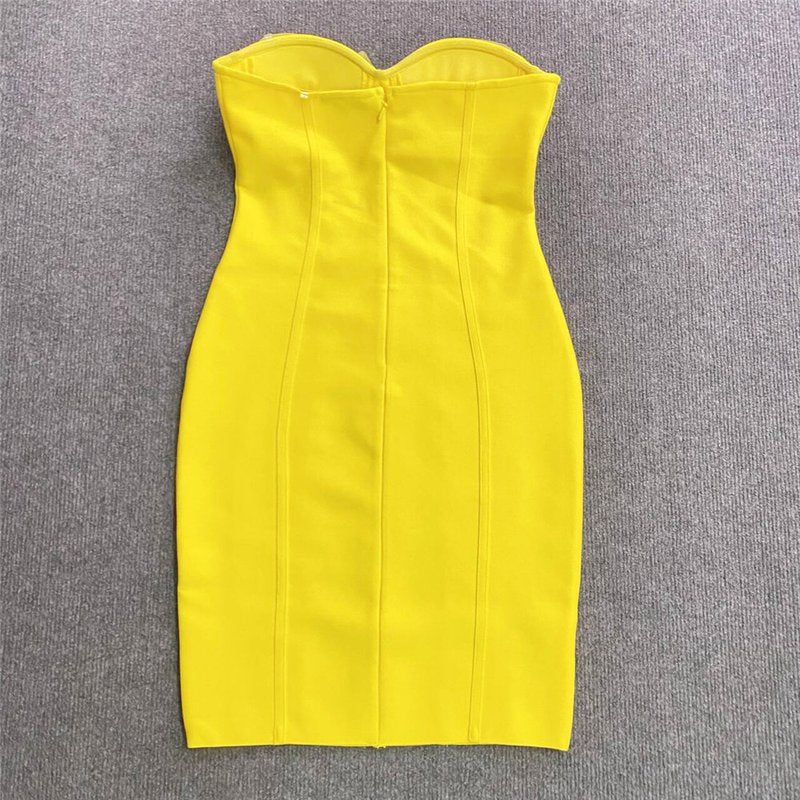 Strapless Floral Yellow Bandage Dress H6225