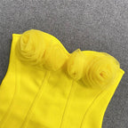 Strapless Floral Yellow Bandage Dress H6225