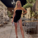 Strapless Fringe Asymmetric Mini Dress H5921