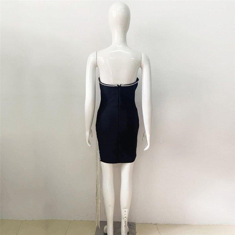 Strapless Fringe Asymmetric Mini Dress H5921