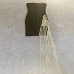 Strapless Fringe Asymmetric Mini Dress H5921
