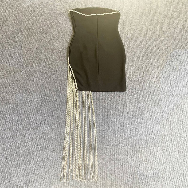 Strapless Fringe Asymmetric Mini Dress H5921
