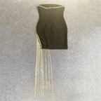 Strapless Fringe Asymmetric Mini Dress H5921