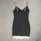 Strapless Fringe Black Midi Dress H3643