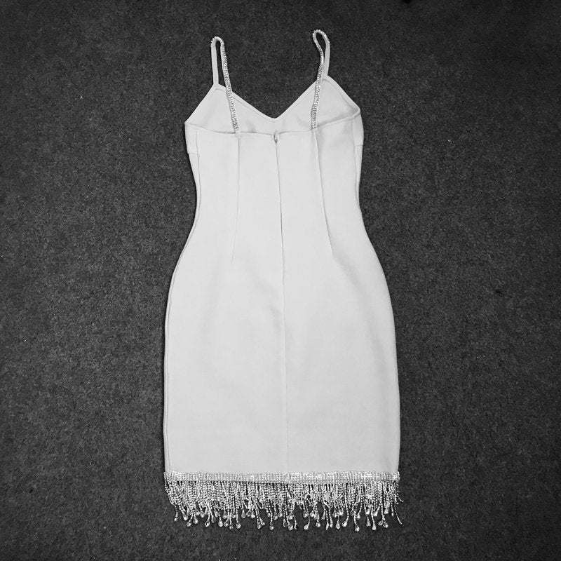 Strapless Fringe Black Midi Dress H3643