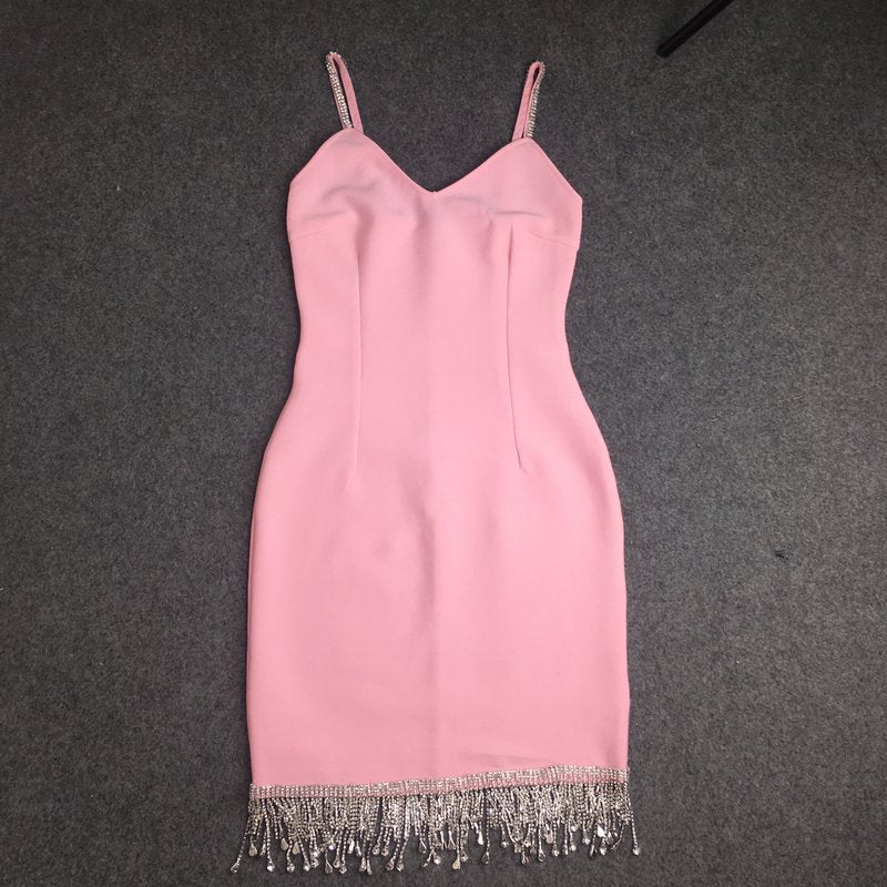 Strapless Fringe Black Midi Dress H3643