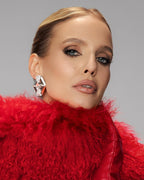 Strapless Fringe Satin Gown with Fur Cape H7019