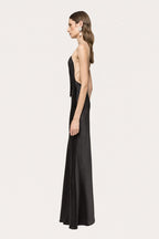 Fashion Strapless Fringe Satin Maxi Dress H7151