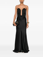 Fashion Strapless Fringe Satin Maxi Dress H7151