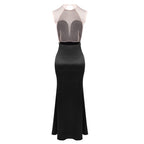 Fashion Strapless Fringe Satin Maxi Dress H7151