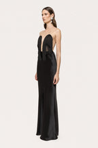 Strapless Fringe Satin Maxi Dress H7152