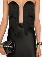 Strapless Fringe Satin Maxi Dress H7152