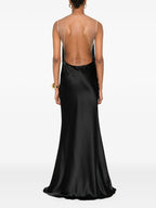 Strapless Fringe Satin Maxi Dress H7152
