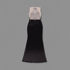 Strapless Fringe Satin Maxi Dress H7152