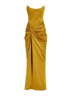 Strapless Gold Satin Maxi Dress H6341