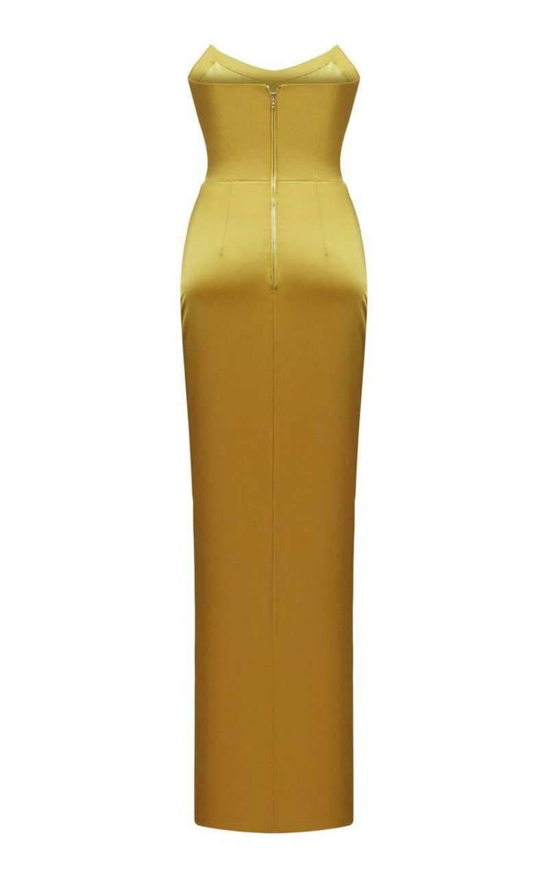 Strapless Gold Satin Maxi Dress H6341