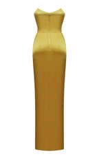 Strapless Gold Satin Maxi Dress H6341