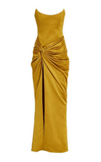 Strapless Gold Satin Maxi Dress H6341
