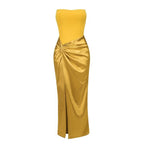 Strapless Gold Satin Maxi Dress H6341