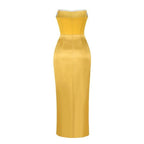 Strapless Gold Satin Maxi Dress H6341