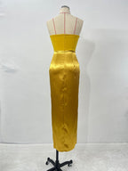 Strapless Gold Satin Maxi Dress H6341