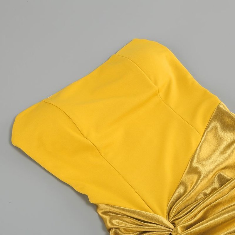 Strapless Gold Satin Maxi Dress H6341