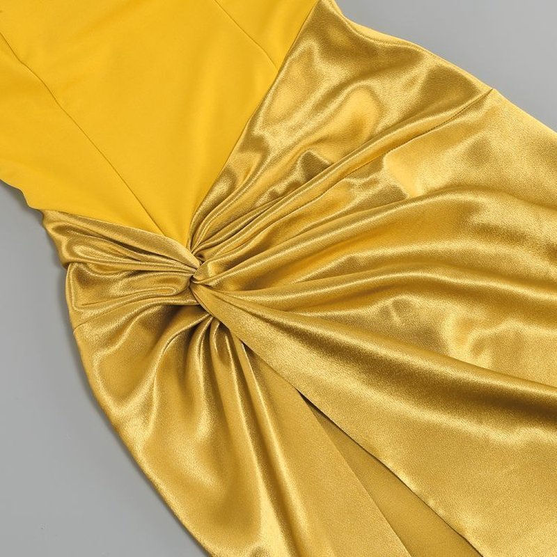 Strapless Gold Satin Maxi Dress H6341
