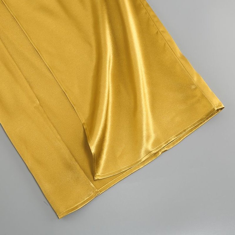 Strapless Gold Satin Maxi Dress H6341
