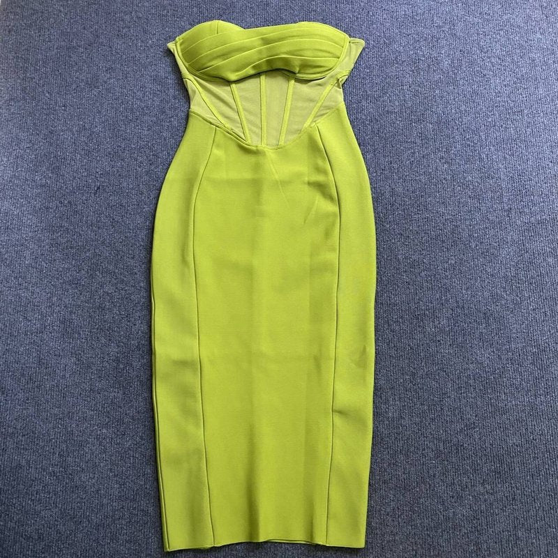 Strapless Green Bandage Midi Dress H6022