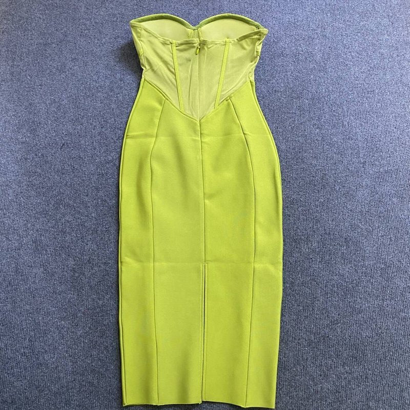 Strapless Green Bandage Midi Dress H6022