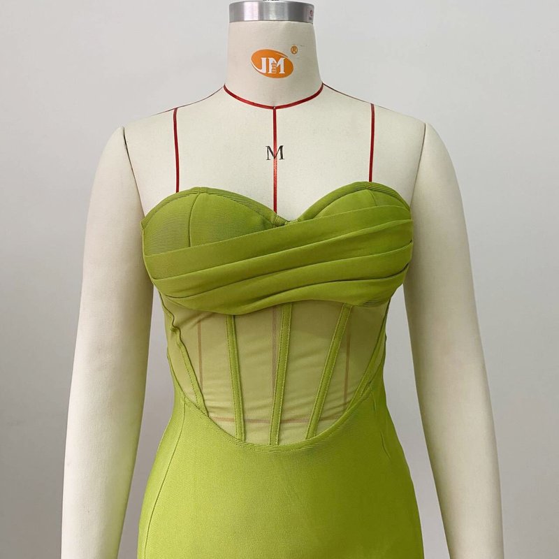 Strapless Green Bandage Midi Dress H6022