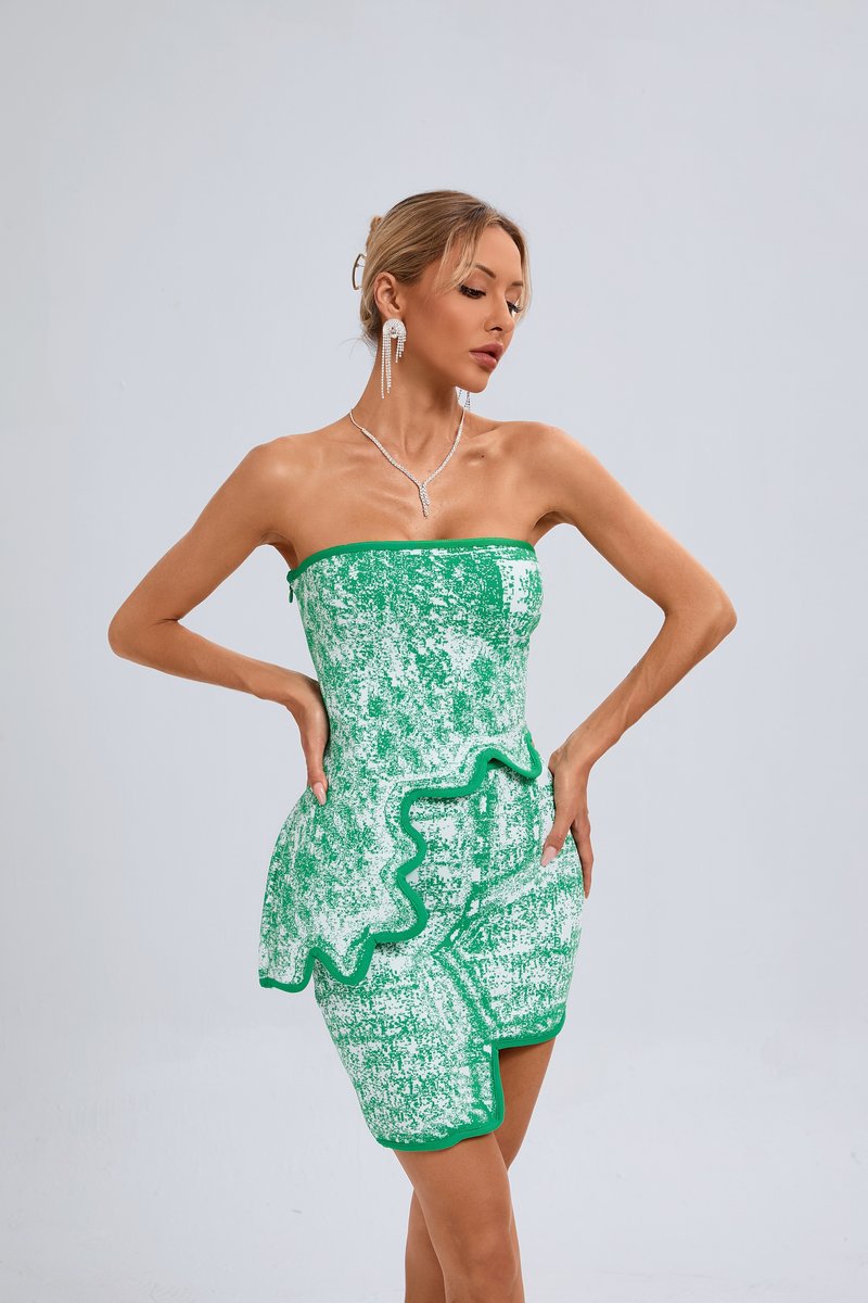 Strapless Green Ruffle Bandage Dress H6273