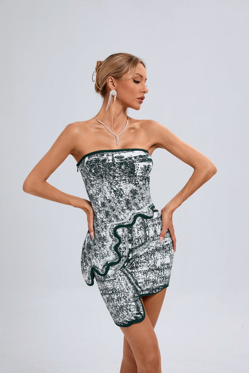 Strapless Green Ruffle Bandage Dress H6273